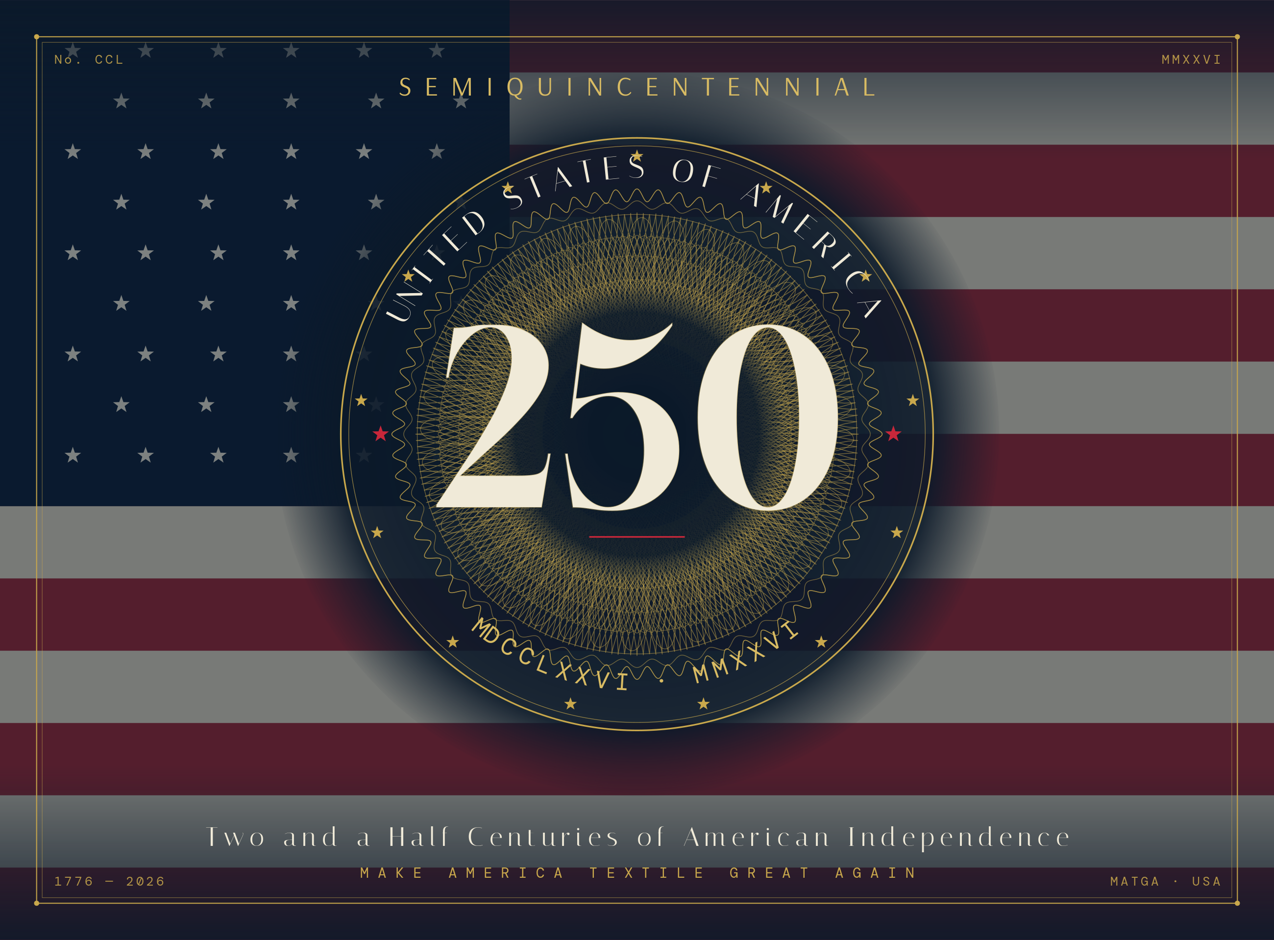 Commemorative medallion marking 250 years of American independence, 1776 to 2026, struck over the United States flag.