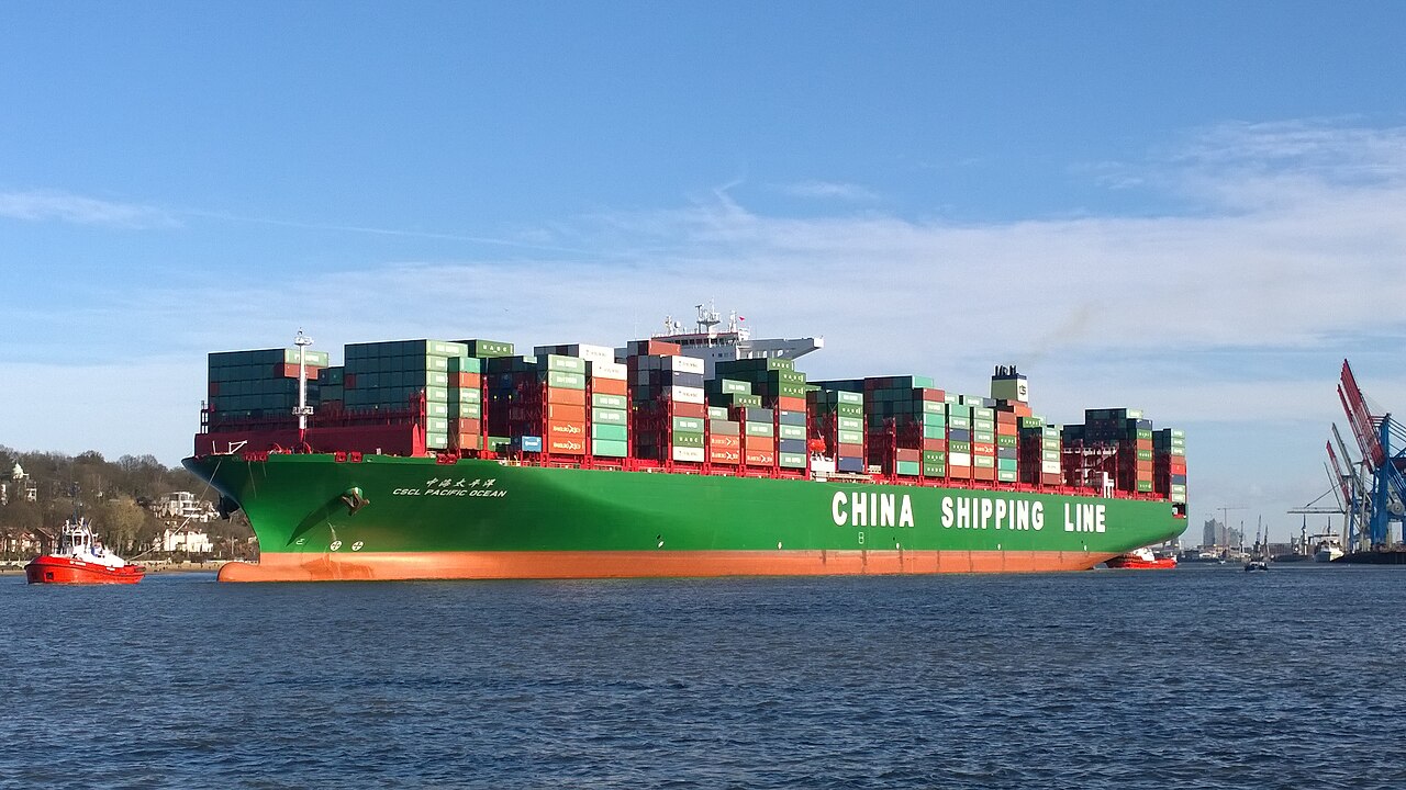 A real container ship carrying goods across the ocean