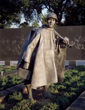 A single soldier statue from the Korean War Veterans Memorial Field of Service.